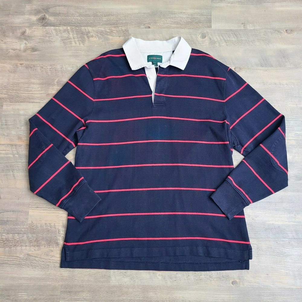 J. Crew Rugby Shirt Mens L Blue Red Striped 100% Cotton